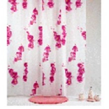 Штора текстильная/ванны и душа "Сатори" DSCN3088, 180х200см, цв. белый/розовый