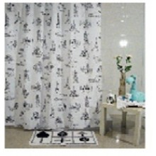 Штора текстильная/ванны и душа "Париж" DSCN3428,180х200см, цв. белый/чёрный