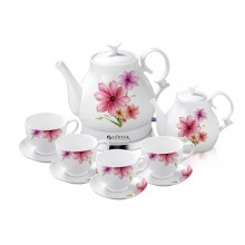 Чайный набор Centek CT-1059 flowers керамика 10 предметов (Чайник 1.5л+Завар чайник+Чашки+Блюдца)