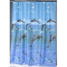 Штора текстильная/ванны и душа "Игра" 560104, 180х200см, цв. синий/бирюзовый с изображением дельфино