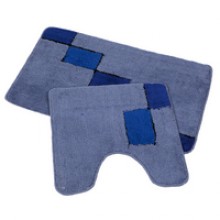 Набор ковров для ванной комнаты "Атлантика-1"  2433H (ворс 1,0 см) 50х50, 50х80, цв. синий/голубой