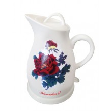 Чайник керамический Вел.Реки Малиновка-17, термический рисунок роза, 1,5 л, 1,4 л полезный объем, 1350 Вт