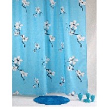 Штора текстильная/ванны и душа "Сакура" DSCN3395 , 180х200см, цв. бирюзовый/белый